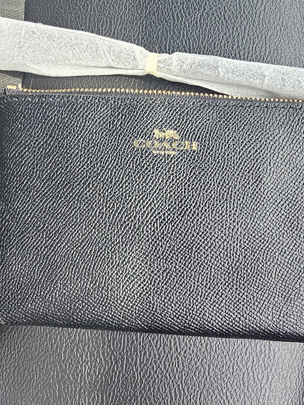 Coach Black Leather Zip Wristlet with Gold Logo